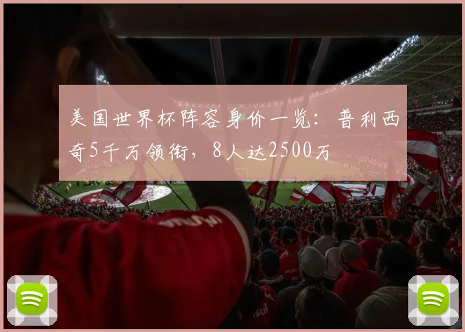 美国世界杯阵容身价一览：普利西奇5千万领衔，8人达2500万